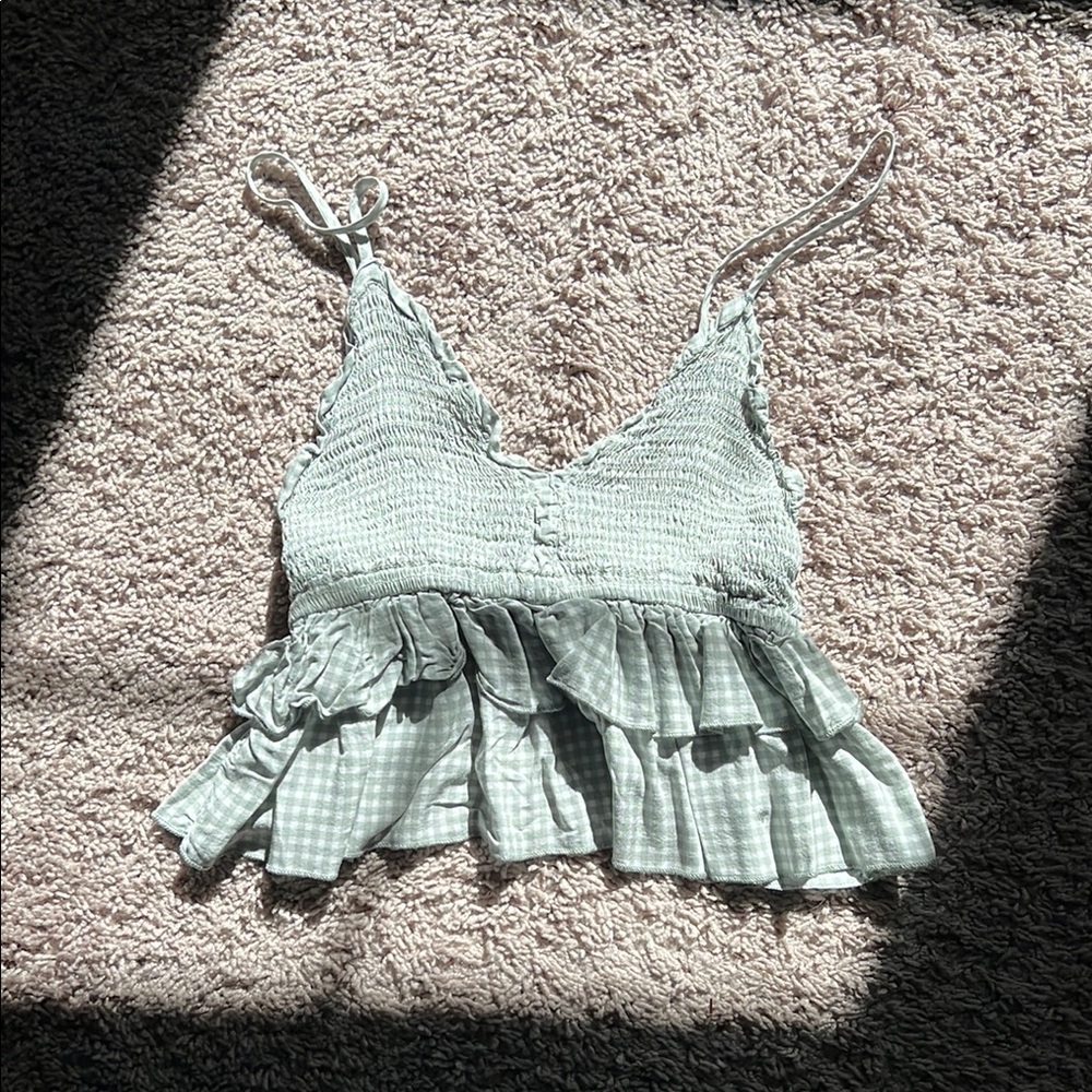 Women's Green Ruffled Top